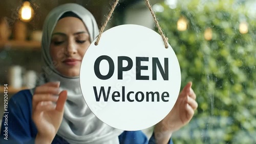 Muslim Woman Opens Shop, Welcoming Customers with Sign