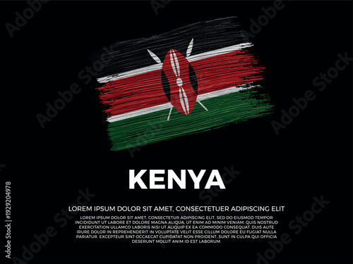 Flag of Kenya. Kenyan and African Culture. Vibrant, textured brushstroke effect style. Black background with copy space. Dramatic composition in negative space.