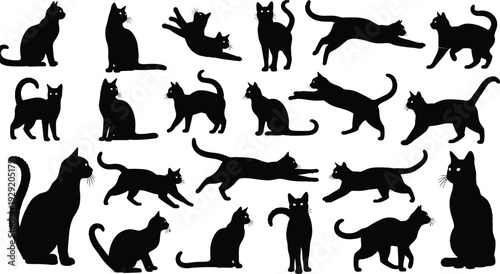 Black silhouette of professional business people in suits diverse families rock band musicians and domestic pets isolated on white background for minimalist lifestyle concepts