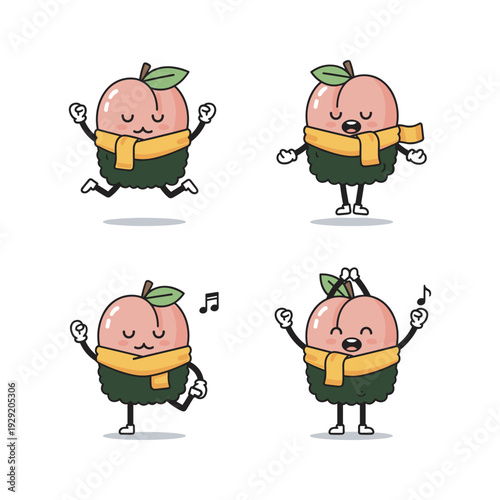 cartoon peaches dancing and singing with scarf