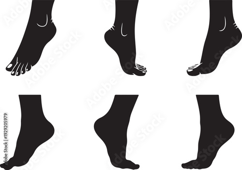 Human feet silhouettes set walking legs vector illustration. Human Feet Walking Silhouette Set Vector