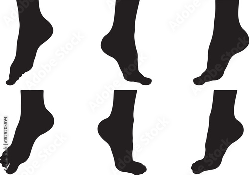 Human feet silhouettes set walking legs vector illustration. Human Feet Walking Silhouette Set Vector