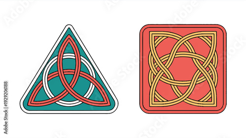 Celtic knot designs on triangle and square shapes
