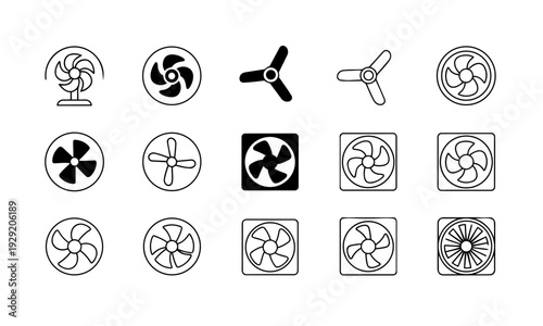 Fan and Ventilation Icon Set – Cooling Fan, Exhaust, Propeller and Air Circulation Symbols