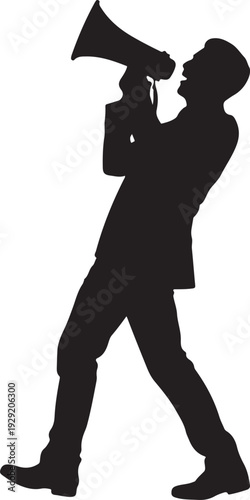 A man shouting into megaphone silhouette vector illustration