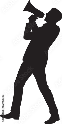 A man shouting into megaphone silhouette vector illustration