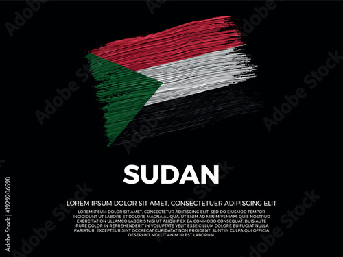 Flag of Sudan. Sudanes and African Culture. Vibrant, textured brushstroke effect style. Black background with copy space. Dramatic composition in negative space.