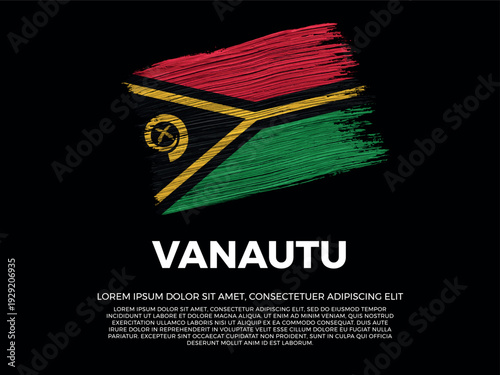 Flag of Vanautu. Vanautuan and Polynesian Culture. Vibrant, textured brushstroke effect style. Black background with copy space. Dramatic composition in negative space.