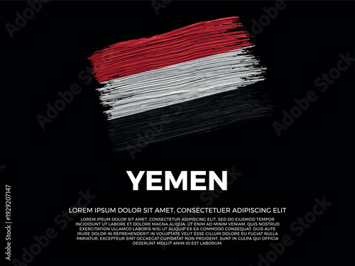 Flag of Yemen. Yemeni and Arabian Culture. Vibrant, textured brushstroke effect style. Black background with copy space. Dramatic composition in negative space.