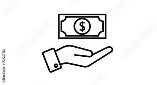 This clean vector graphic illustrates a financial transaction concept, featuring a stylized hand offering or accepting a dollar bill, perfect for various design projects.