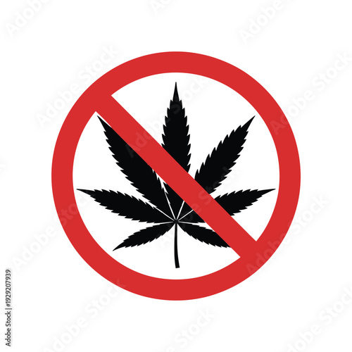 Prohibition symbol A black cannabis leaf within a red circle with a slash