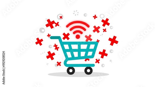 Online Shopping Cart with WiFi Symbol, E-commerce Concept.