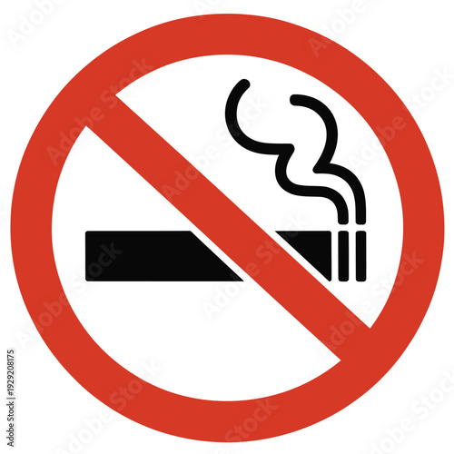 A red prohibition sign depicting a lit cigarette with smoke indicating no smoking
