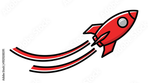 Rocket's Upward Journey: A vivid, red rocket ship soaring through space, leaving trails, symbolizing innovation, growth and futuristic endeavor.