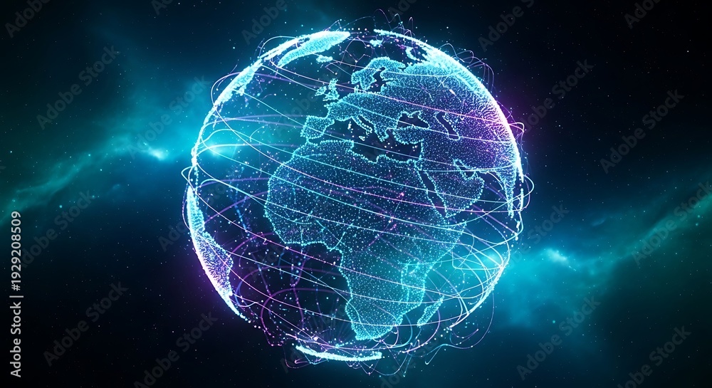 Naklejka premium Futuristic Digital Globe with Global Network Connections