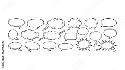Whispers and Thoughts: A collection of various hand-drawn speech bubbles and thought bubbles, creating a visually engaging graphic.