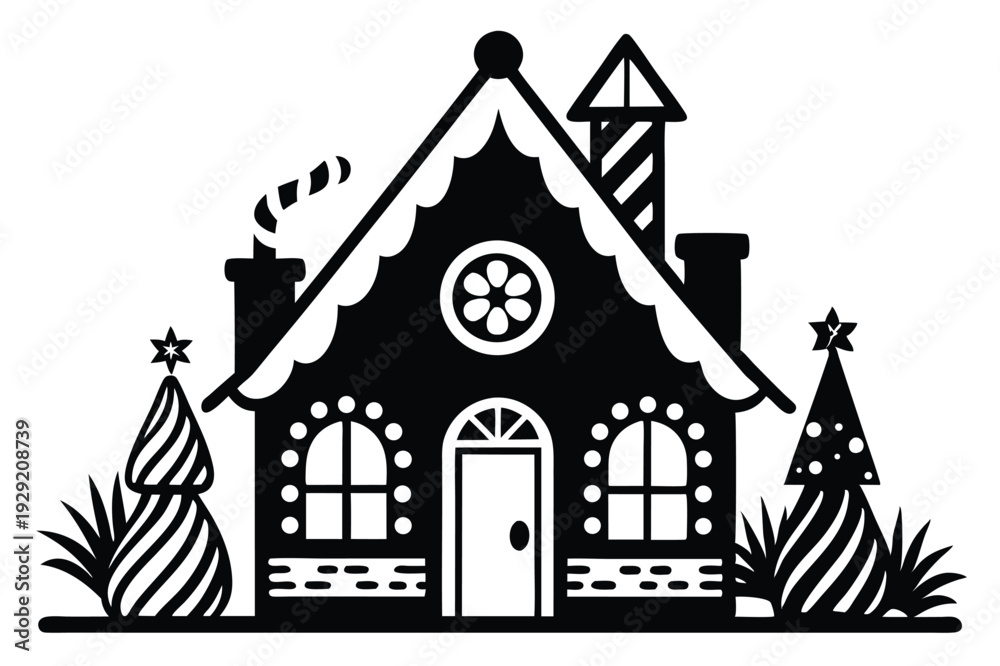 Fototapeta premium christmas gingerbread house silhouette line art vector illustration