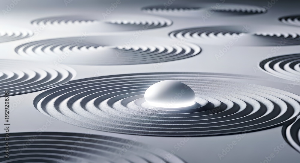 Obraz premium Abstract White Sphere With Concentric Circles on Gray Surface