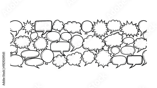 Speech Bubbles of Communication: A captivating arrangement of various speech bubbles, each poised to convey unique thoughts and ideas, ready to be filled with meaningful text.