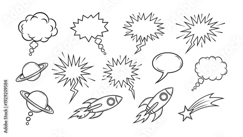 Comic Bubble Set: A vibrant collection of comic book bubbles and elements, meticulously crafted to amplify storytelling, providing dynamic tools for visual narratives and captivating expressions.