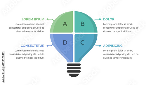 Light bulb shaped infographic template divided into four sections