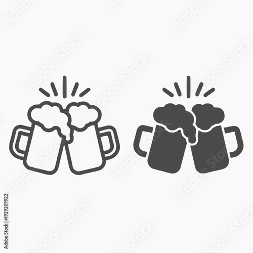 Stylized beer mugs clinking with foam