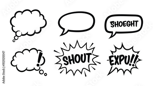 Comic Bubbles Vector Collection: An array of blank comic speech bubbles, perfect for injecting dynamic emphasis and expressive energy into any visual project.