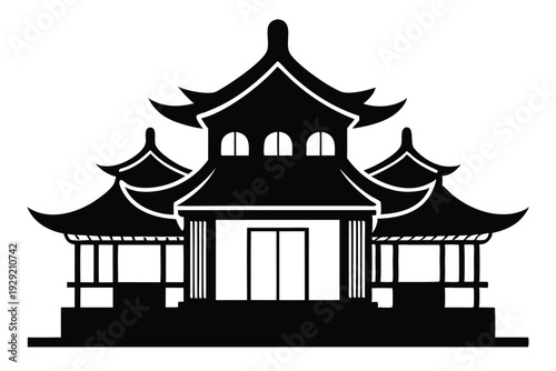 chinese house silhouette line art vector illustration
