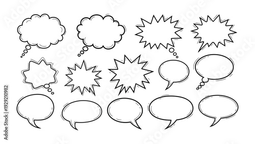 Chat Bubbles Collection: A versatile array of illustrated chat bubbles. Designed to provide a blank canvas for thoughts, ideas, and dialogues.