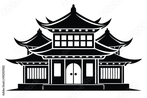 chinese house silhouette line art vector illustration