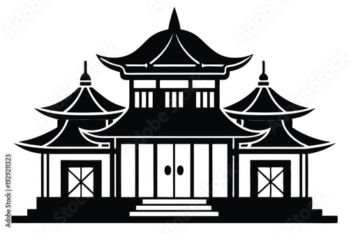 chinese house silhouette line art vector illustration