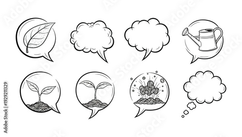 Eco-Friendly Speech Bubbles: A collection of charming speech bubbles filled with elements of nature, symbolizing conversation around environmentalism and growth.