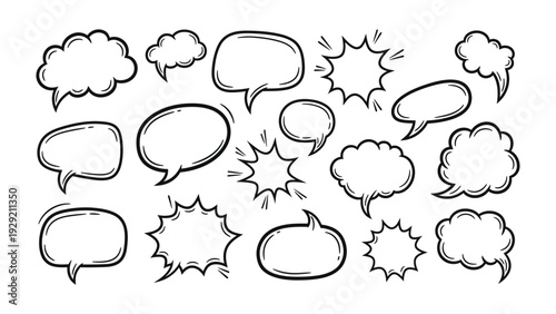 Comic Bubbles Explosion Collection: A dynamic assortment of comic speech bubbles and expressive bursts. It's ideal for visual story telling