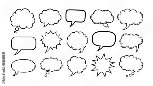 Speech Bubbles Collection: A vibrant collection of diverse speech bubbles, perfect for conveying thoughts, ideas, and dialogues in various visual contexts.