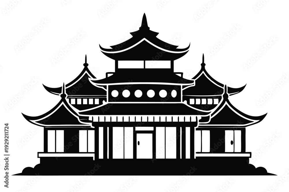 Fototapeta premium chinese house silhouette line art vector illustration