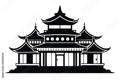 chinese house silhouette line art vector illustration