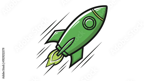 Soaring Green Rocket: A dynamic illustration of a rocket ship ascending into the sky, symbolizing progress, innovation, and ambitious goals.