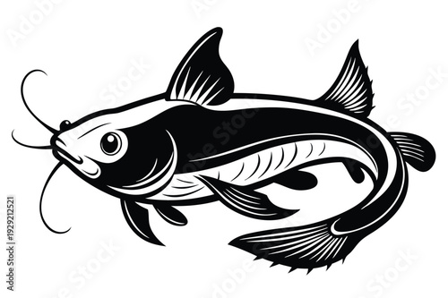 catfish silhouette line art vector illustration