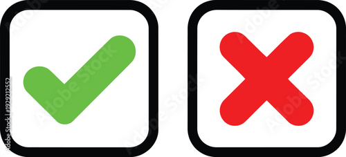 A visual representation of a checkmark and an x mark inside square boxes
