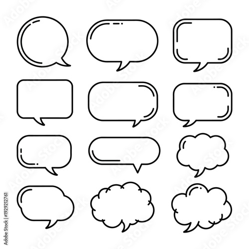 Speech Bubbles: A collection of various speech bubbles, each ready to convey dialogue, thought, and ideas. Ideal for illustrating communication, conversation, or creative concepts.