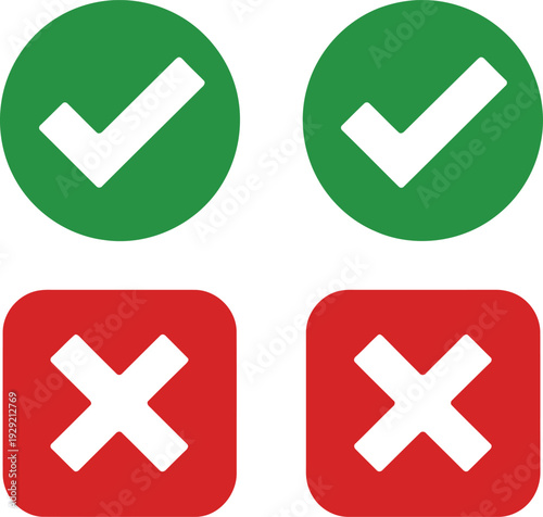 Set of four colorful check and cross symbols representing correct and incorrect answers