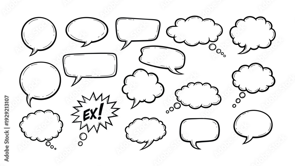 Fototapeta premium Comic Speech Bubbles: A collection of various comic speech bubbles, perfect for conveying thoughts, dialogue, and exclamations in a dynamic and engaging style.