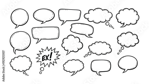 Comic Speech Bubbles: A collection of various comic speech bubbles, perfect for conveying thoughts, dialogue, and exclamations in a dynamic and engaging style.