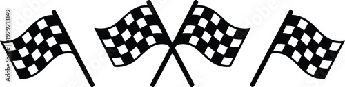 Three checkered flags waving on flagpoles in a row, symbolizing racing and victory.