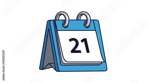 Blue desktop flip calendar displaying the number twenty-one on a clean white background, perfect for representing a specific date.