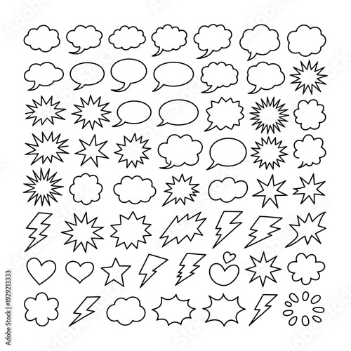 Communication Bubbles Variety: A diverse collection of speech bubble forms, each a distinct outline, ready to convey thoughts, ideas, or announcements.