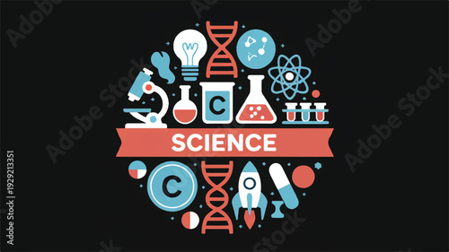 science concept icons with laboratory equipment and symbols