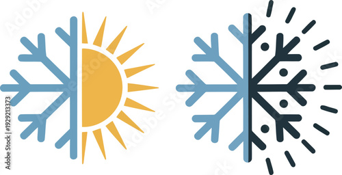 Illustration of a sun and snowflake symbolizing changing seasons