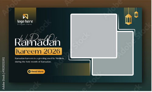 Ramadan Kareem 2026 Social Media Banner with Islamic Family Iftar Concept