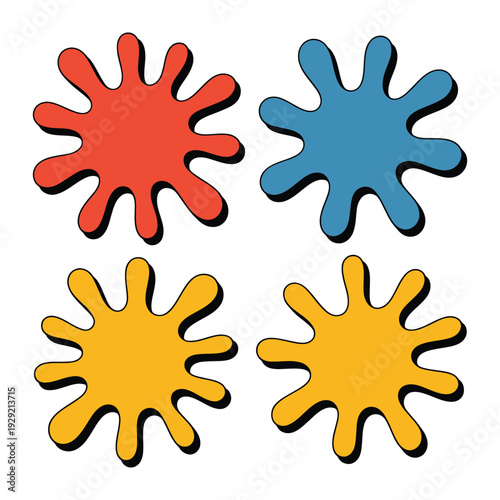 Vibrant Color Splatters: Four abstract splatters, a symphony of colors that bursts with energy and creativity, ready to infuse any project with a touch of joy and playfulness.